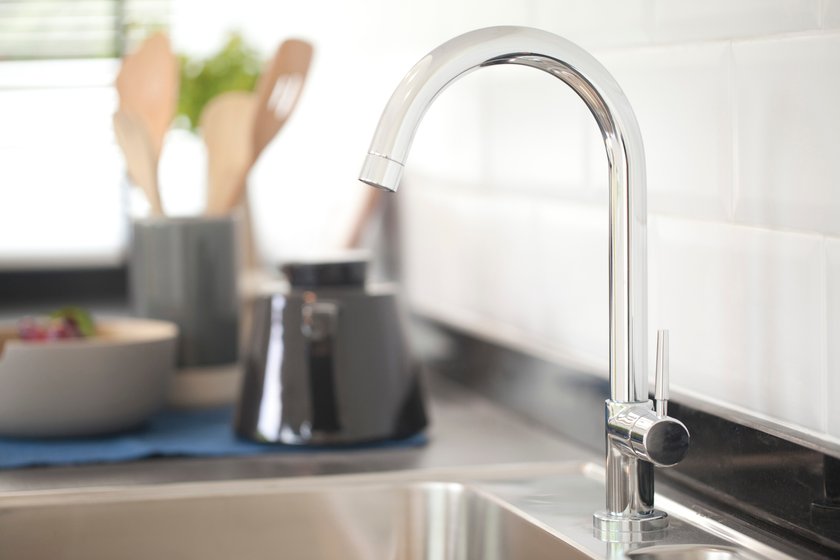 Contemporary kitchen with sink and faucet at home Contemporary kitchen with sink and faucet at home