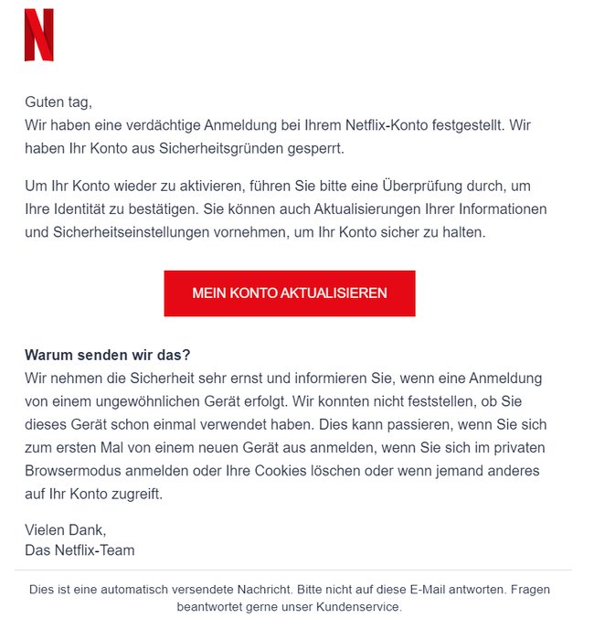 Netflix Phishingmail Verbraucherzentrale