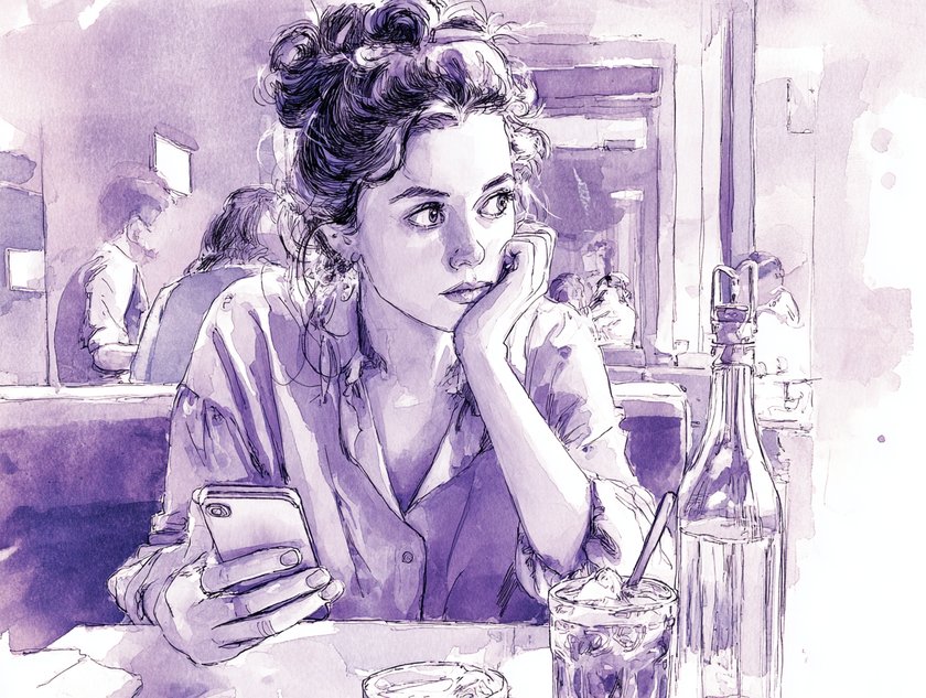 Frau denkt in einem Café Frau denkt in einem Café