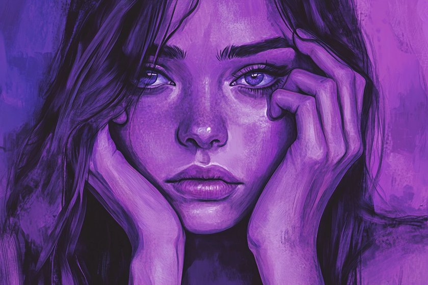 Illustration einer Frau mit besorgtem Blick Illustration einer Frau mit besorgtem Blick