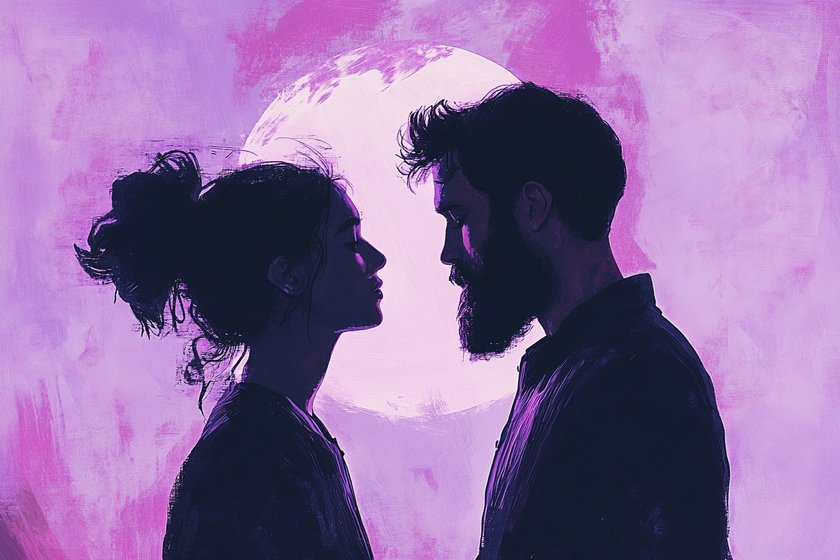 Illustration eines Paares vor dem Vollmond Illustration eines Paares vor dem Vollmond