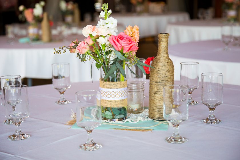 Tischdeko für Hochzeitsempfang
