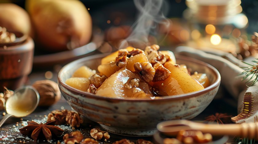Warme Honig-Birnen mit Walnüssen Warme Honig-Birnen mit Walnüssen