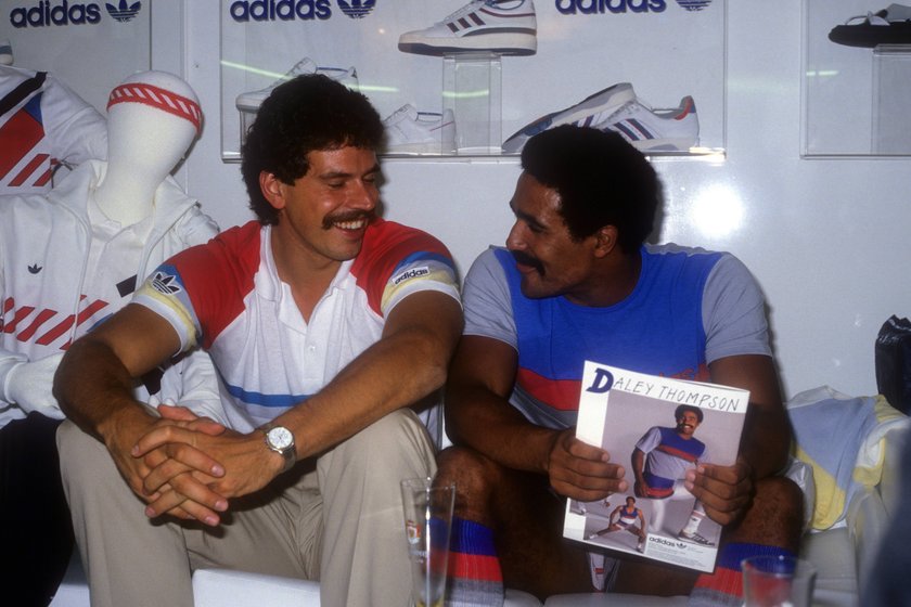 ISPO - Internationale Sportartikelmesse in München: Jürgen Hingsen (li., BR Deutschland) und Daley Thompson (Großbritannien)  