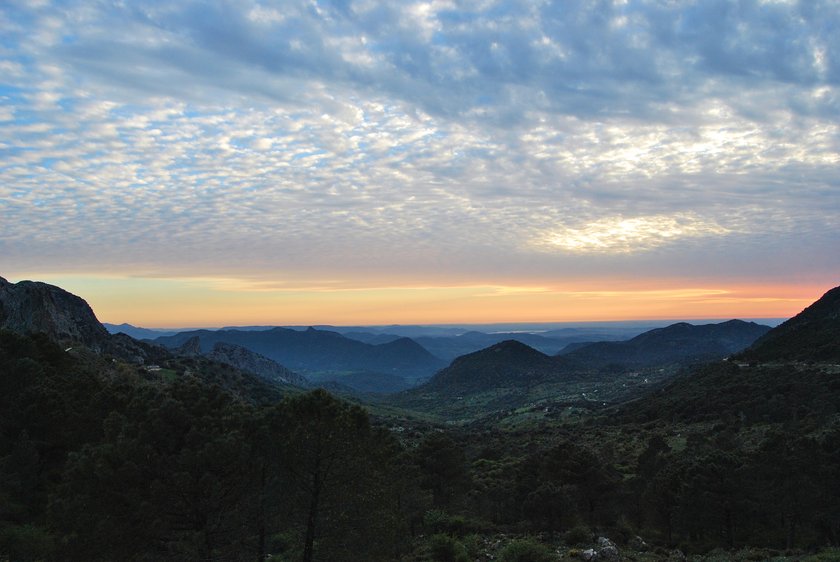 View of a beautiful sunset in the Sierra de Grazalema