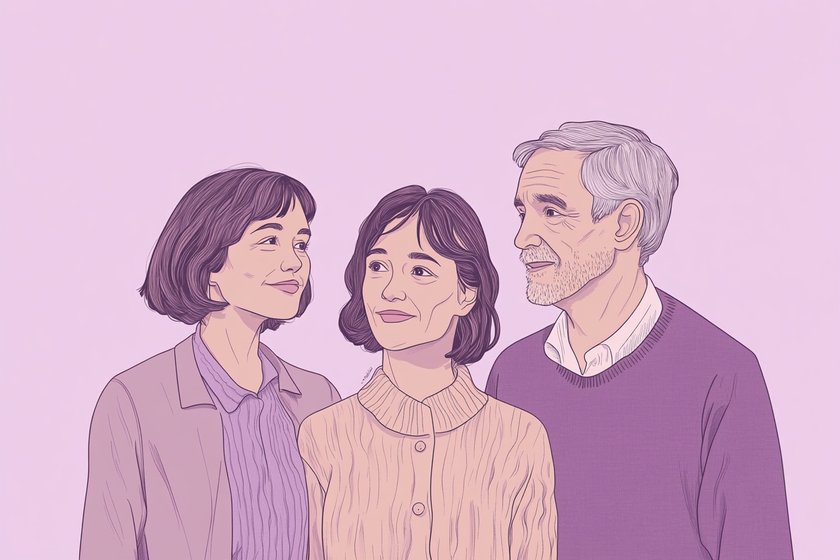 Illustration einer Tochter und ihren Eltern, die sich anlächeln