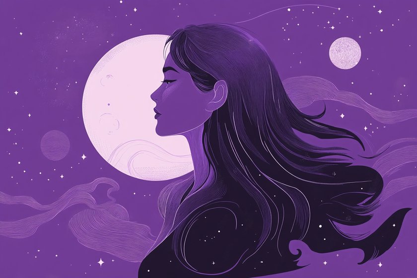 Illustration einer Frau mit Vollmond im Hintergrund