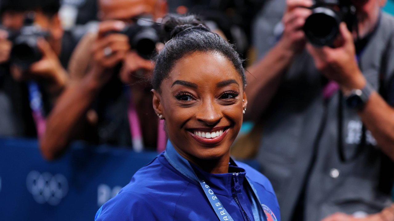 Simone Biles bei den Olympischen Sommerspielen 2024 in Paris.