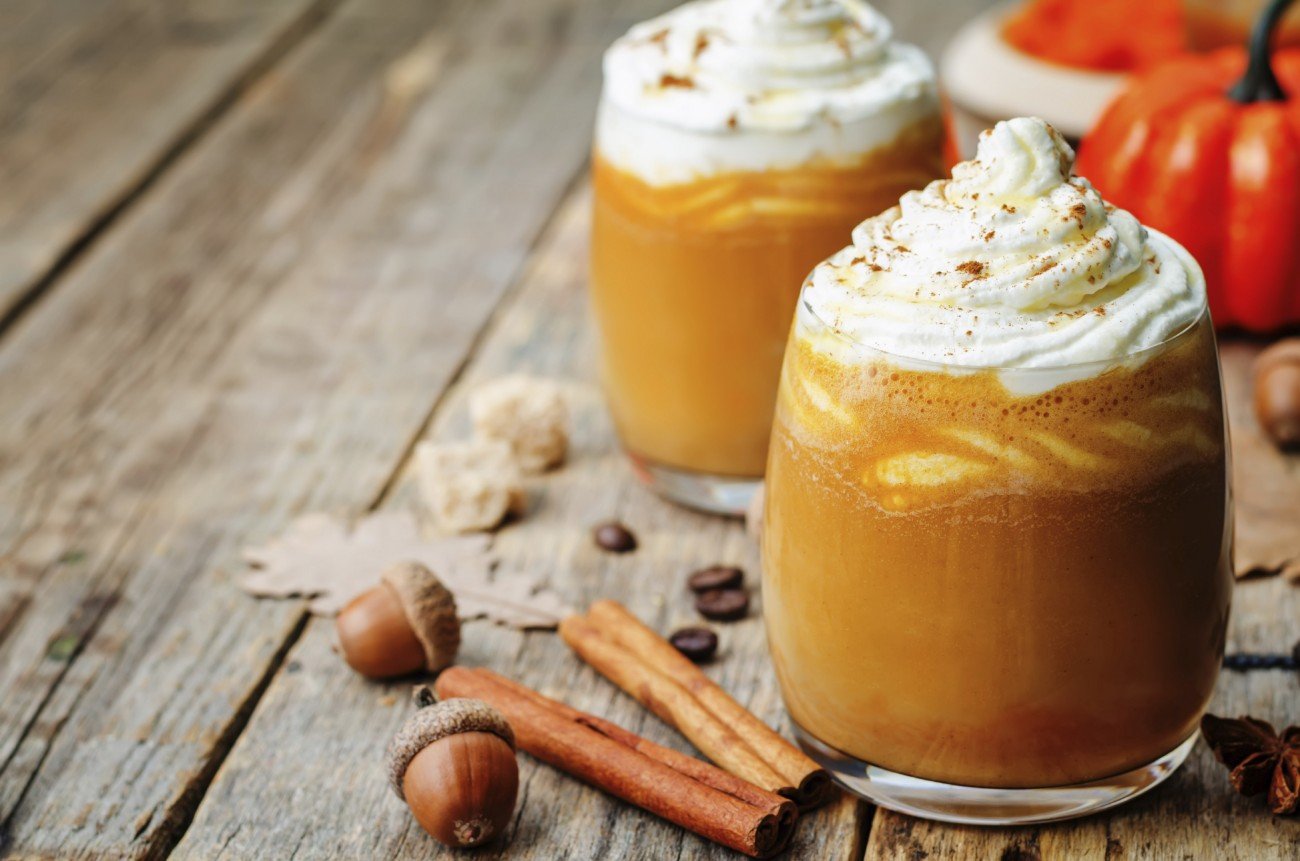 ice honey pumpkin spice latte with whipped cream. the toning. selective focus ice honey pumpkin spice latte with whipped cream. the toning. selective focus