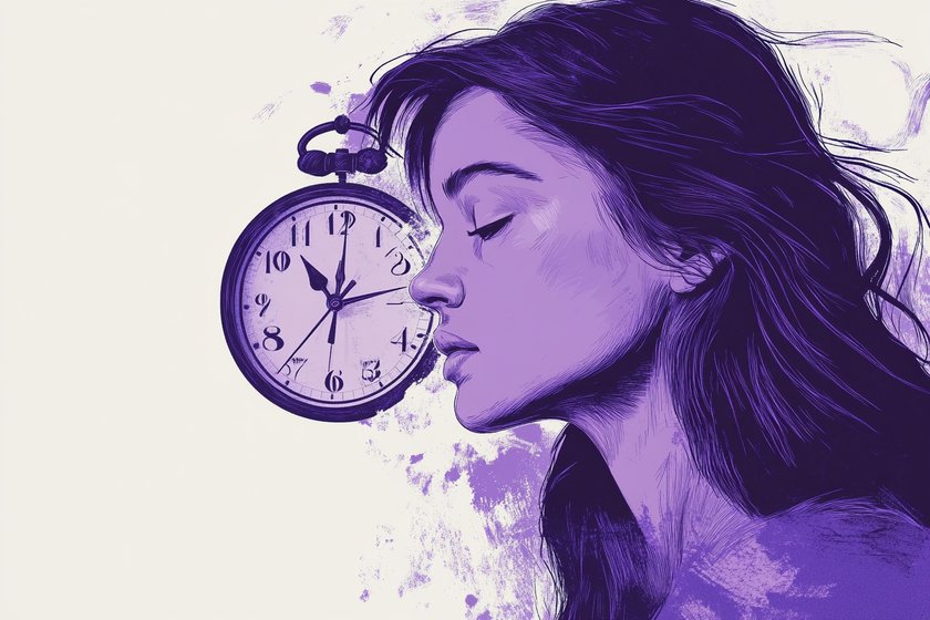 Illustration einer Frau neben einer Uhr