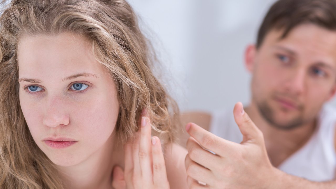 Young beauty woman being angry on husband