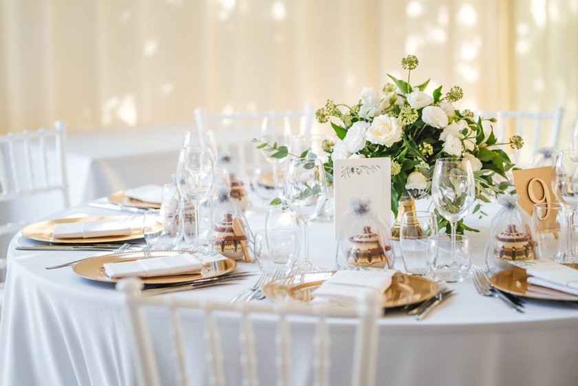 Luxury wedding table decoration. Special event table set up. Fresh flower decoration.