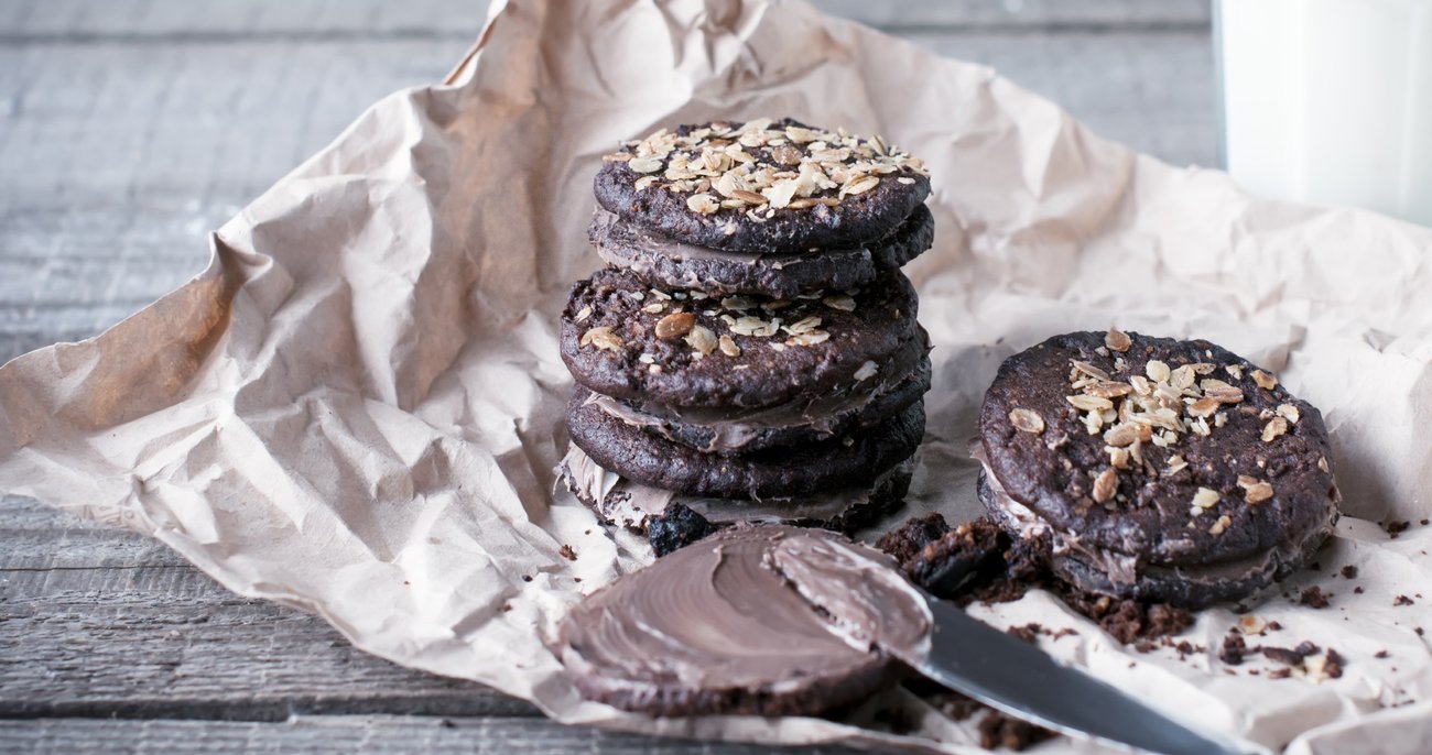 Oatmeal chocolate cookies on wooden board Oatmeal chocolate cookies on wooden board