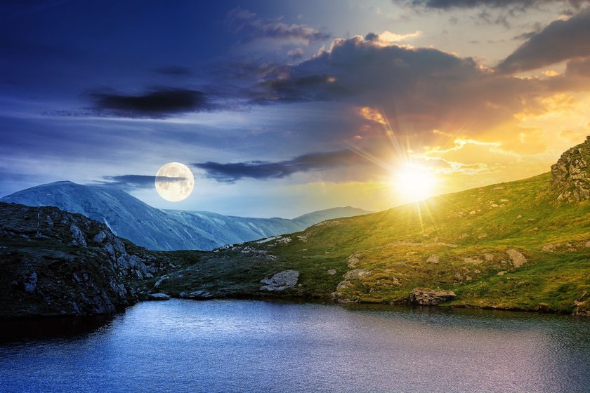 Landschaft mit Nacht auf der einen Seite und Tag auf der anderen