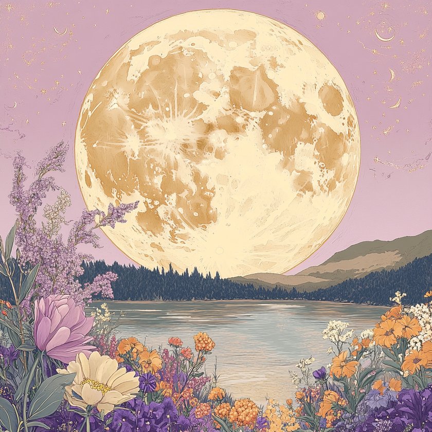Vollmond mit Blumen davor