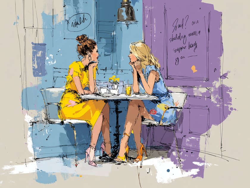 Zeichnung von zwei Frauen im Café