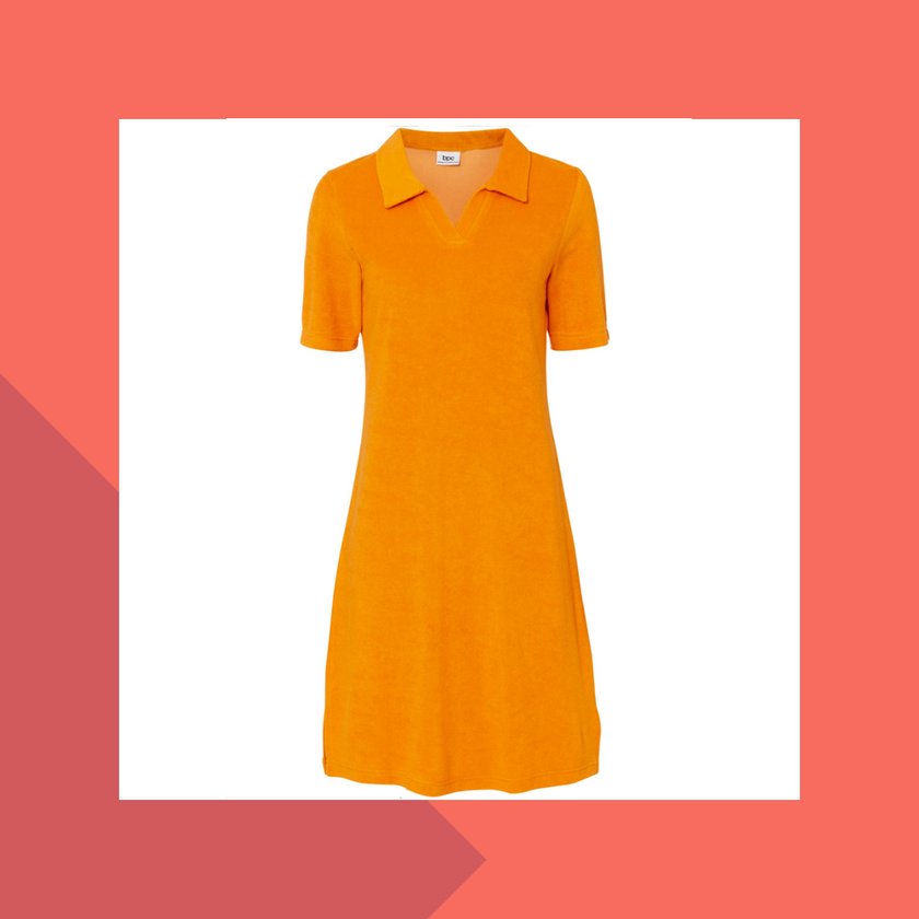 Frottee-Kleid mit Polokragen in Orange