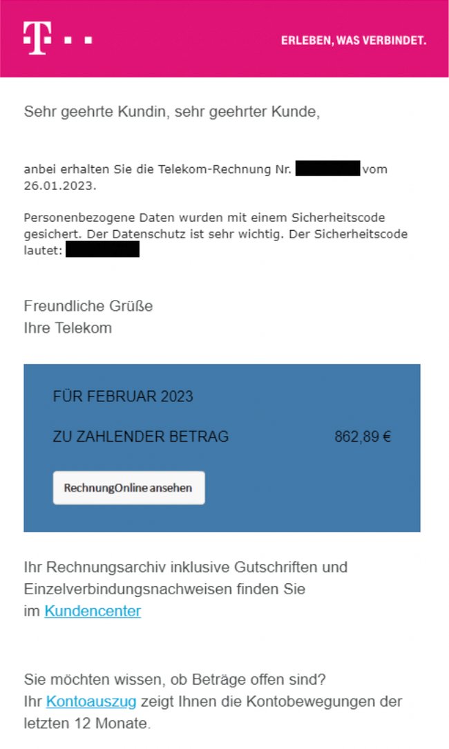 Telekom Phishing-Mail
