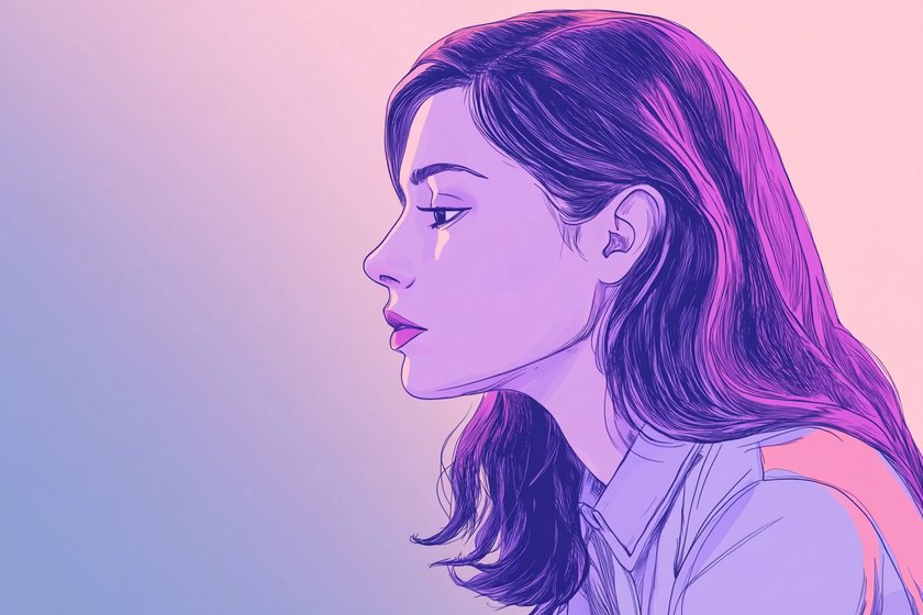 Illustration einer Frau mit gesenktem Blick