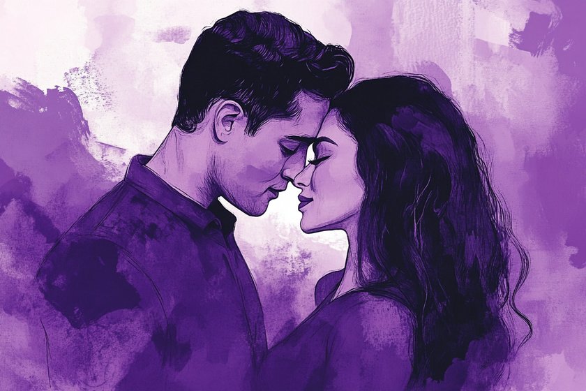 Illustration eines Paares, das sich fast küsst