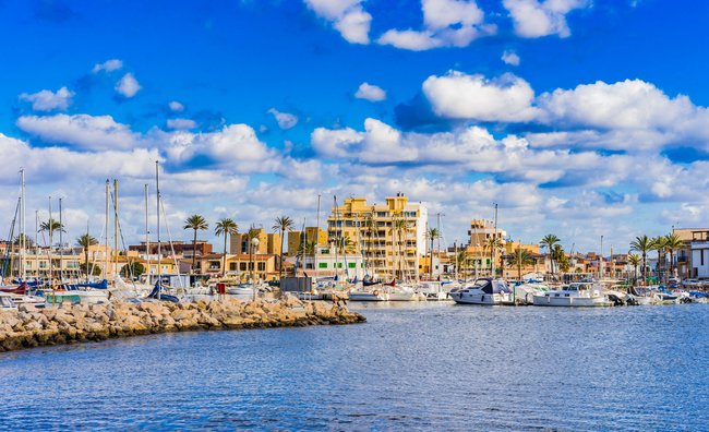 Beautiful view harbor marina in Portixol, quarter of Palma de Mallorca, Spain Mediterranean Sea