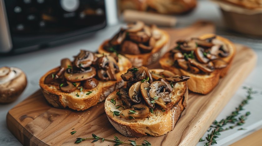 Pilz-Crostini mit Airfryer-Knoblauchbrot