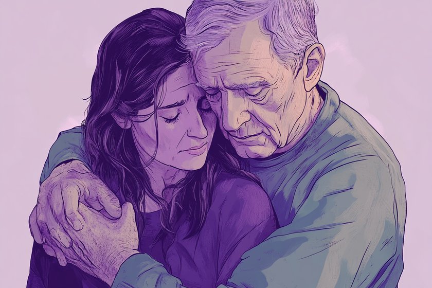 Illustration von Vater und Tochter, die sich umarmen