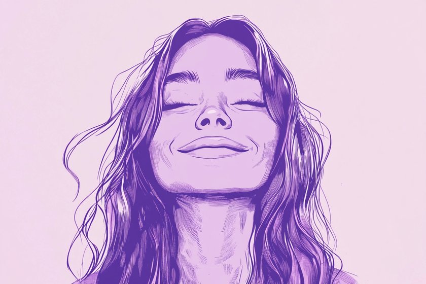 Illustration einer lächelnden Frau mit geschlossenen Augen