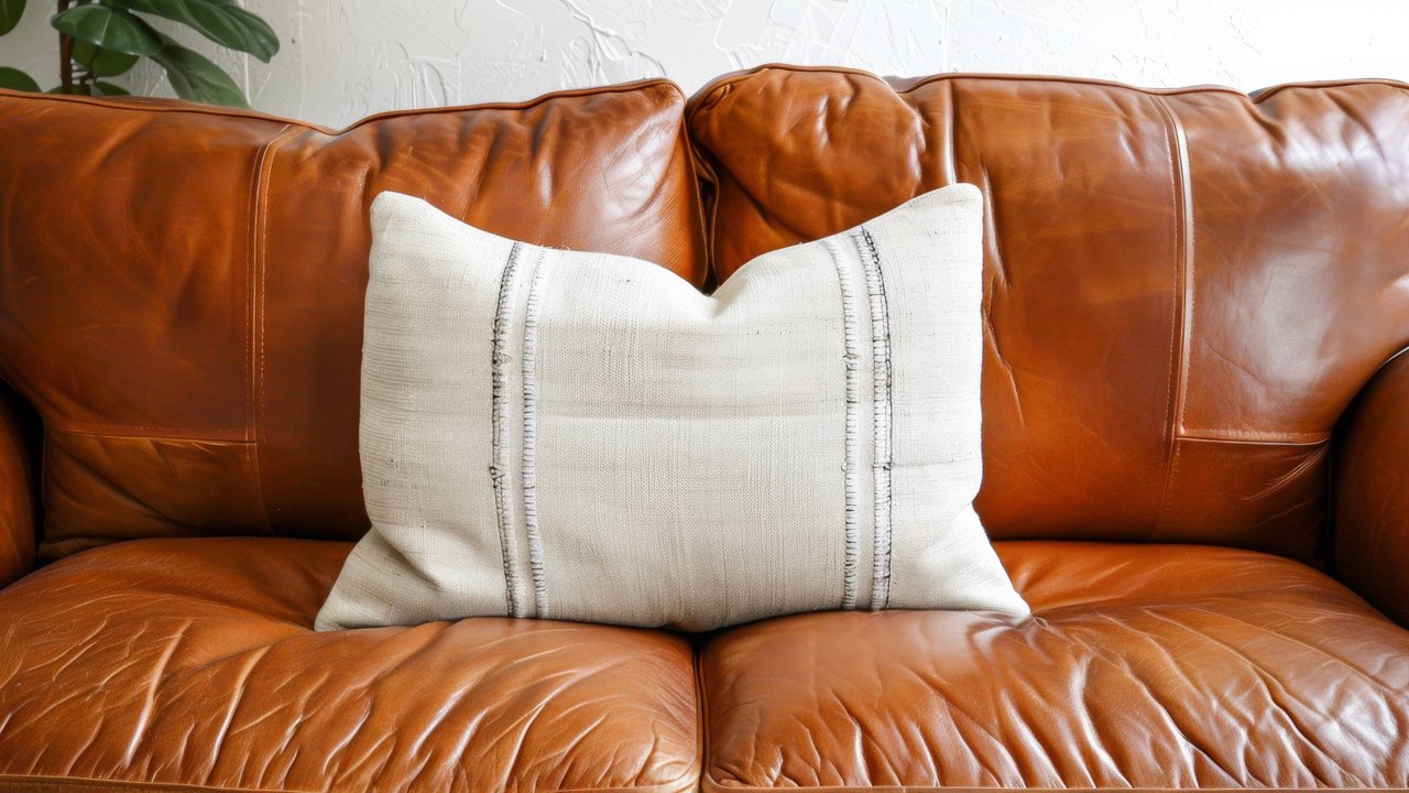 RECORD DATE NOT STATED  A close up of a brown leather couch with white pillows , 59264688.jpg, close, up, brown, leather, couch, white, pillows, pillow, sofa, domestic, room, indoors, comfortable, cushion, bed, lifestyles, home, interior, textile, decor, relaxation, bedroom, modern, close-up, elegance, bedding, no people, design, living, decoration, softness, life, luxury, seat, sitting, backgrounds, armchair, apartment, chair, sleeping, wood, material, flooring, single, object, fashion, headboard, residential