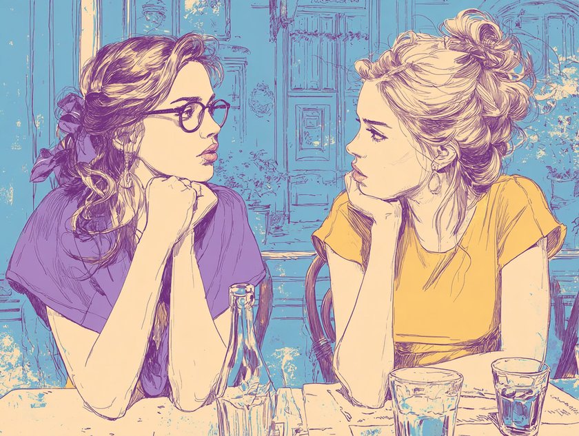 Zeichnung von zwei Frauen im Cafe