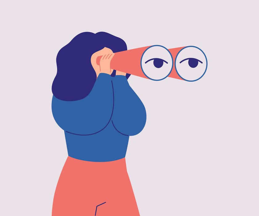 Illustration einer Frau mit Fernglas