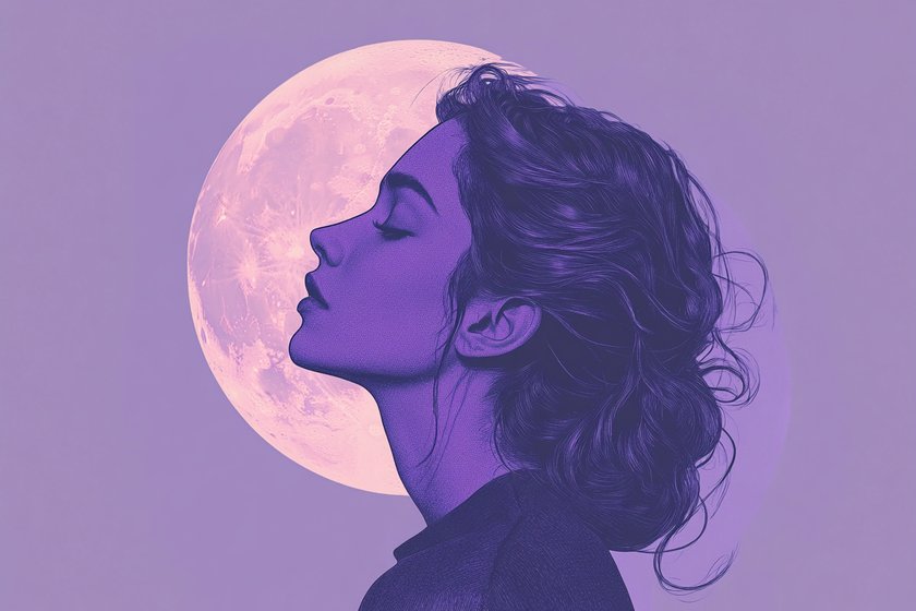 Illustration einer Frau vor einem Vollmond