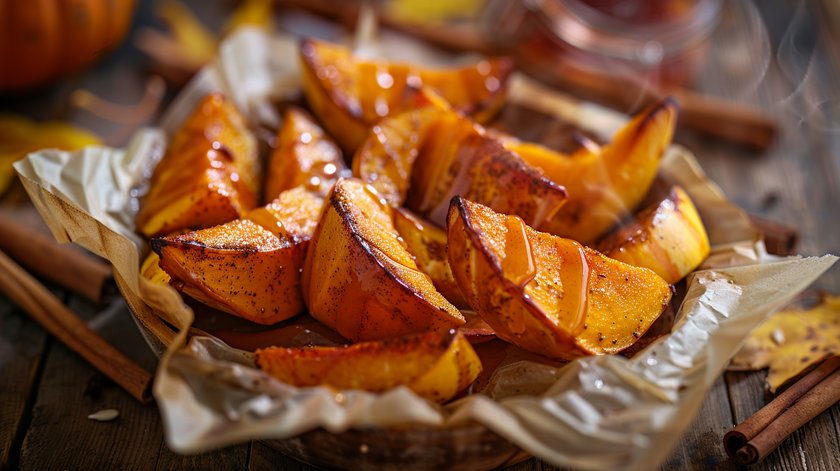 Kürbis-Spalten mit Ahornsirup & Zimt