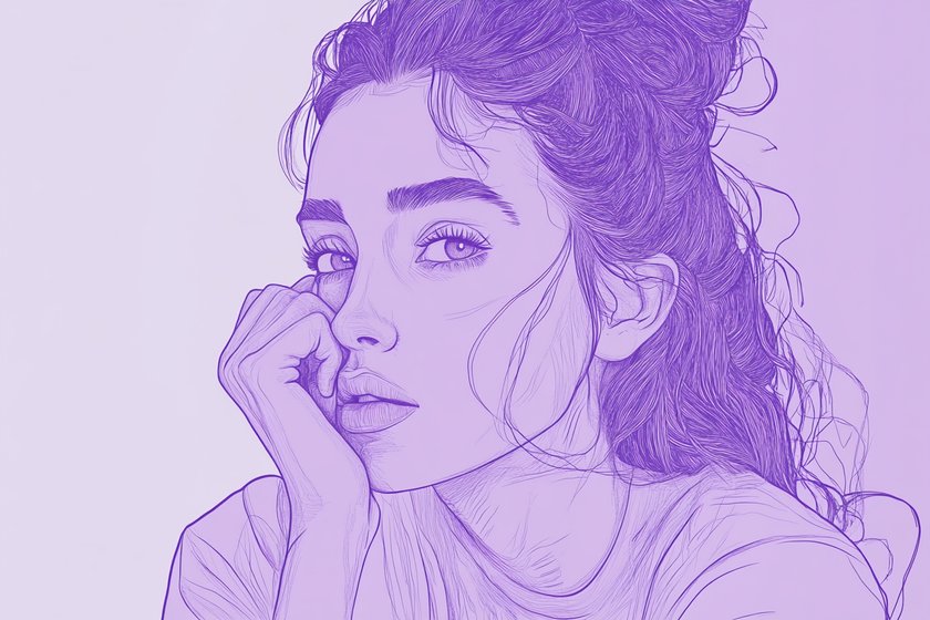 Illustration einer Frau, die ihr Kinn in die Hand stützt