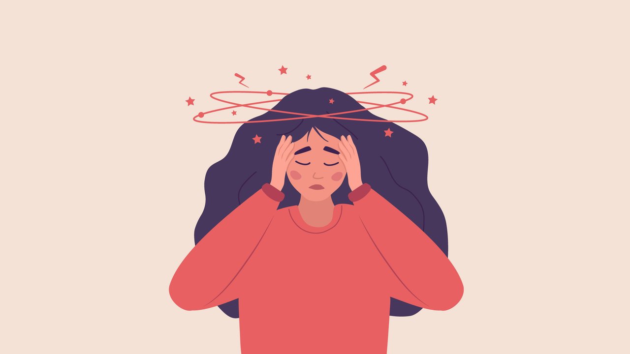 Illustration einer Frau, die viel im Kopf hat