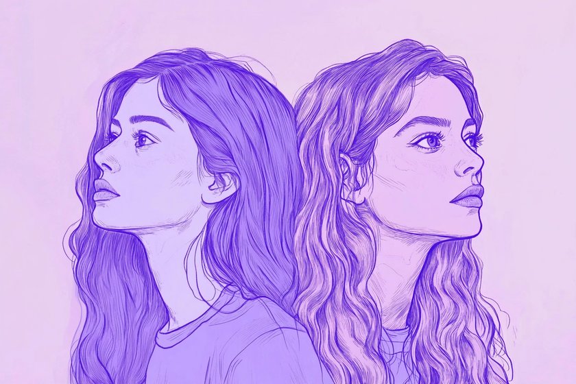 Illustration von zwei Frauen, die in unterschiedliche Richtungen gucken