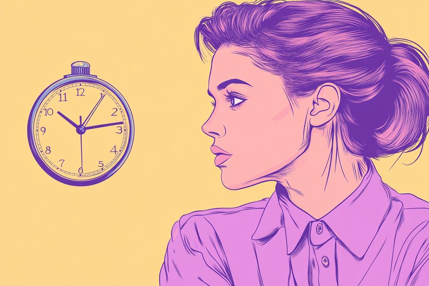 Illustration einer Frau und einer Uhr