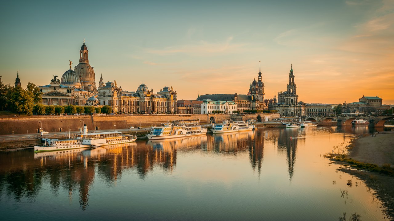 the old town of dresden while sunset