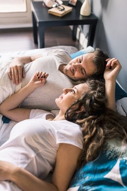 Paar Bett Lächeln Paar Bett Lächeln