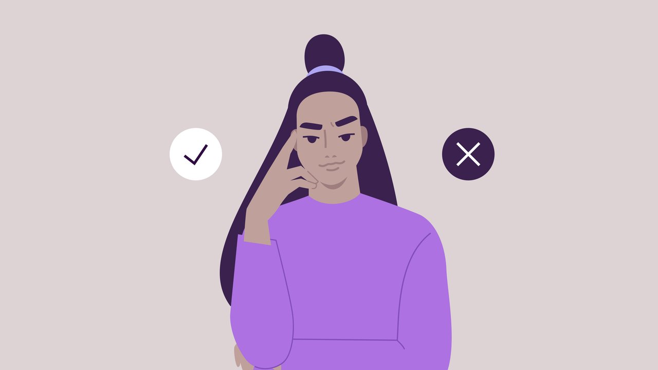 Illustration einer Frau, die sich nicht entscheiden kann