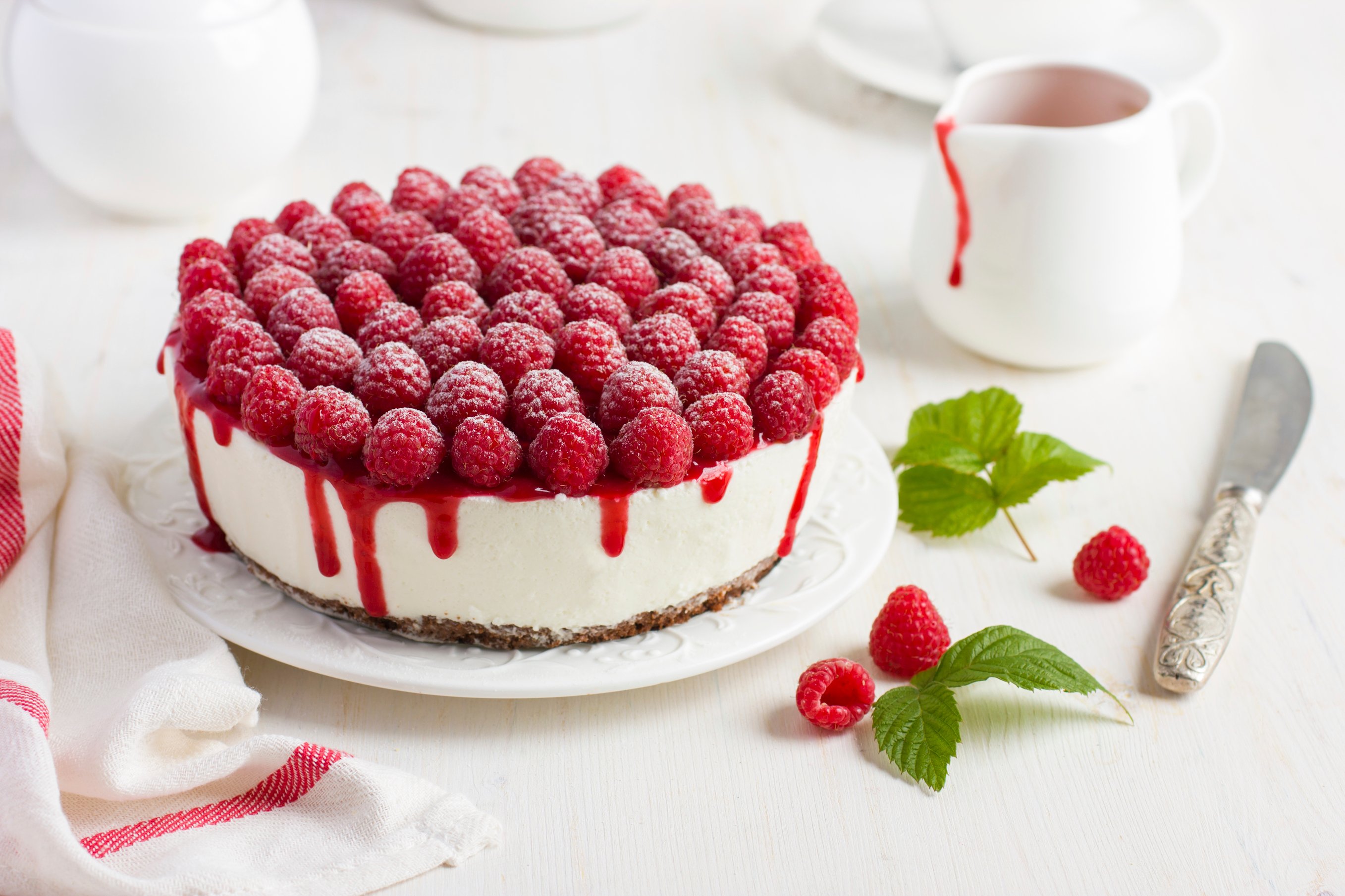 raspberry cream mousse cake (no baked cheesecake) on white background