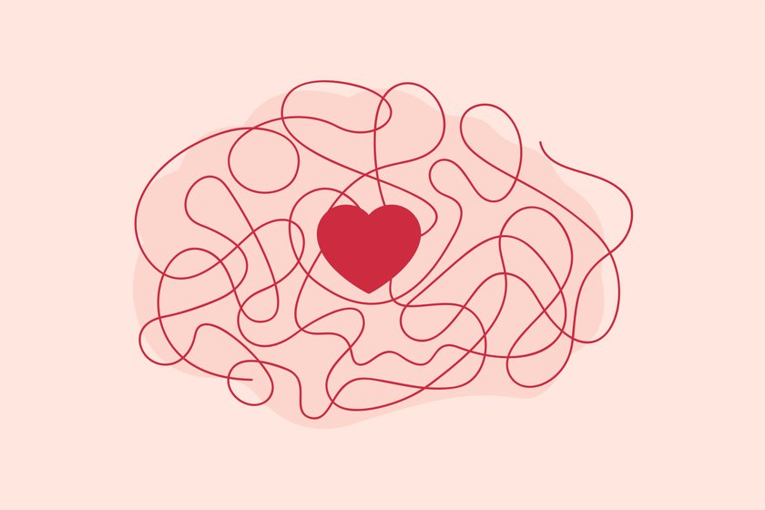 Illustration eines Gehirns mit einem Herzen in der Mitte