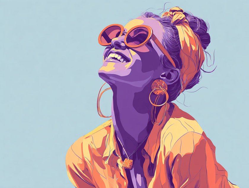 Zeichnung von glücklicher Frau mit Sonnenbrille