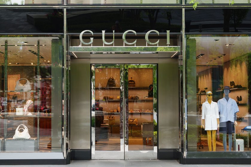 WASHINGTON, DC - MAY 30: A Gucci logo is displayed at their store on May 30, 2025 in Washington, DC. (Photo by Kevin Carter/Getty Images)