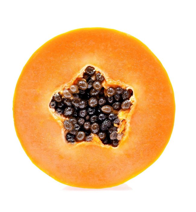 Papaya quer aufgeschnitten