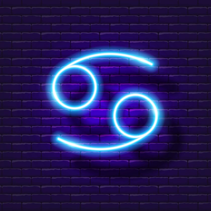 Cancer zodiac sign neon icon. Astrological zodiac signs glowing symbol.