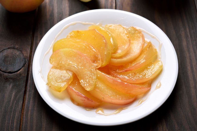 Caramelized apple slices on plate