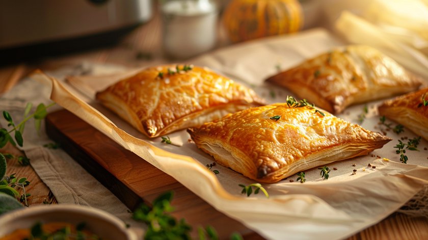 Kürbis-Blätterteig-Taschen mit Frischkäse & Kräutern