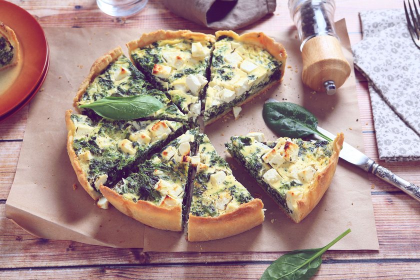 Pie with spinach and feta cheese, food