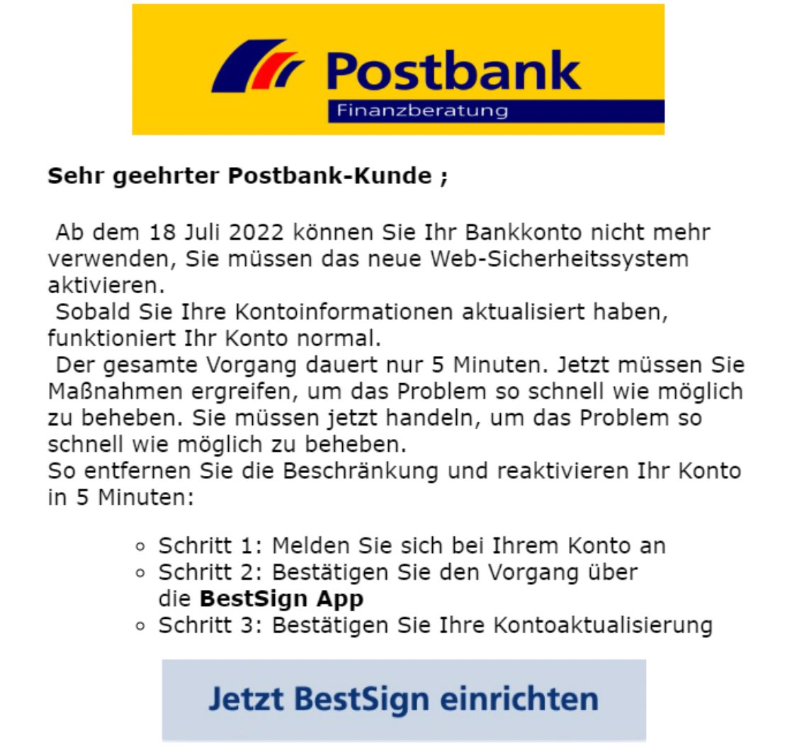 Postbank Phishing-Mail
